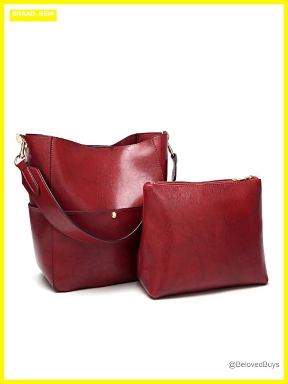 PU Leather Bucket Tote Hobo Bag with Adjustable Strap